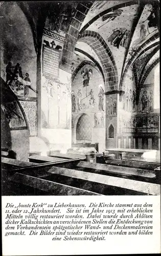 Ak Lieberhausen Gummersbach im Oberbergischen Kreis, Die bunte Kerk, Kirche, Innenansicht