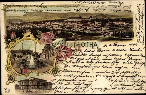 Litho Gotha in Thüringen, Schlossberg, Gesamtansicht, Theater