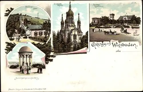 Litho Wiesbaden in Hessen, Neroberg, Griechische Kapelle, Nerobergrestauration