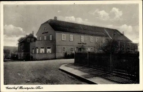 Ak Hainspitz in Thüringen, Gasthaus von E. Baum, Seitenansicht