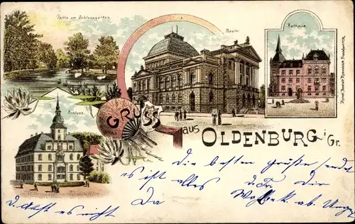 Litho Oldenburg in Niedersachsen, Theater, Rathaus, Schloss