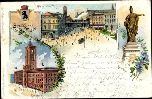 Litho Berlin Mitte, Berolina auf dem Alexanderplatz, Rotes Rathaus