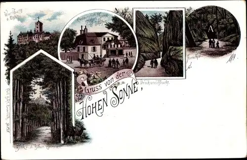 Litho Lutherstadt Eisenach in Thüringen, Wartburg, Restaurant zur Hohen Sonne, Drachenschlucht