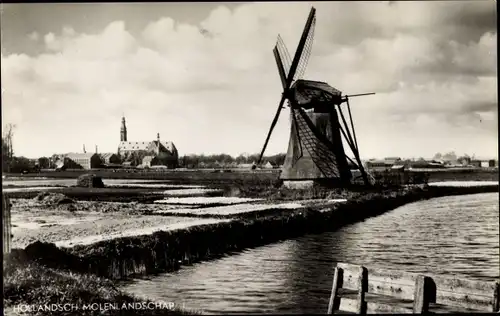 Ak Hollandsch. Molen Landschap, Windmühle