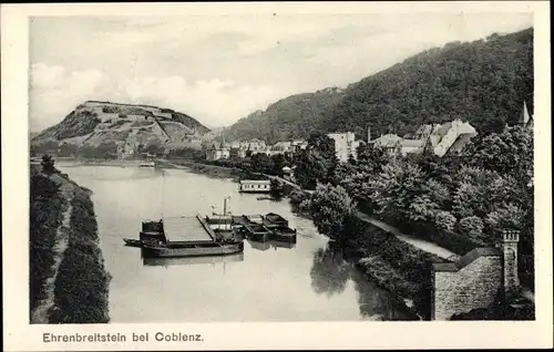 Ak Ehrenbreitstein Koblenz am Rhein, Ortschaft, Fluss, Boote