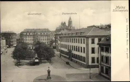 Ak Mainz am Rhein, Am Schillerplatz, Gouvernement und Stephanskirche