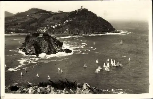 Ak Donostia San Sebastian Baskenland, Isla de Santa Clara y Monte Igueldo