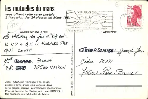 Ak 24 Heures du Mans 1981, Jean Rondeau, Assurances Incendie Les Mutuelles