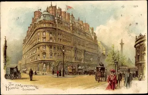 Litho London City England, Hotel Metropole