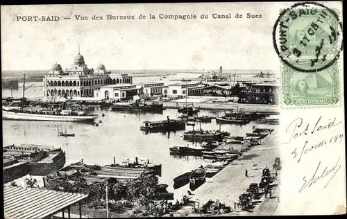 Ak Port Said Ägypten, Vue des Bureaux de la Compagnie du Canal de Suez