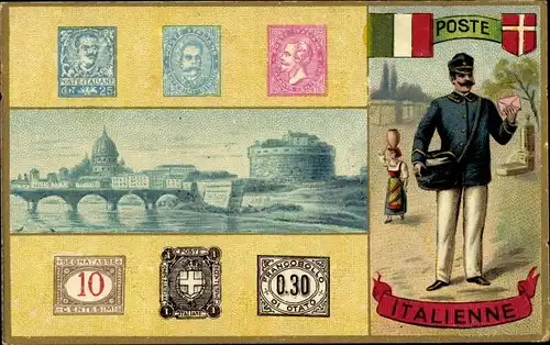 Ak Poste Italienne, Postbote, Frau in italienischer Tracht
