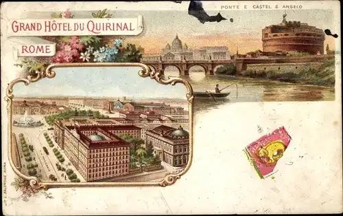 Litho Roma Rom Lazio, Grand Hotel du Quirinal, Ponte e Castel S. Angelo, Colosseo