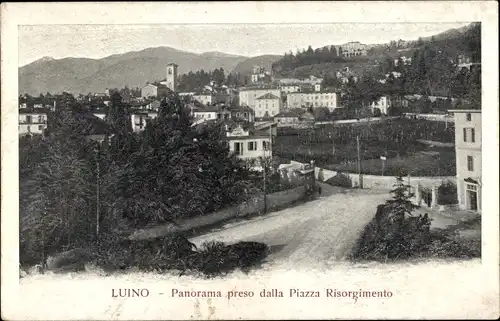 Ak Luino Lago Maggiore Lombardia, Panorama preso dalla Piazza Risorgimento