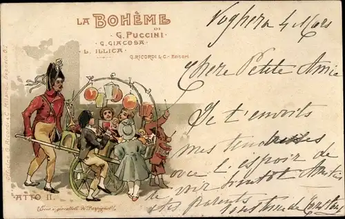 Litho La Boheme di G. Puccini, Atto II, Opernszene