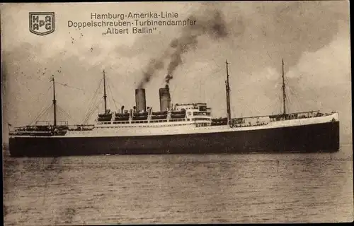 Ak Dampfer Albert Ballin, HAPAG, Doppelschrauben-Turbinendampfer