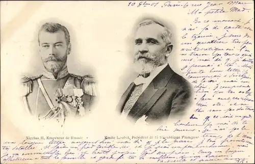Ak Zar Nikolaus II. von Russland, Emile Loubet, Portrait