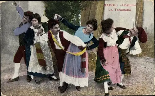 Ak Napoli Neapel Campania, Costumi, la Tarantella, Tänzer in italienischen Trachten
