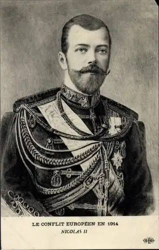 Künstler Ak Zar Nikolaus II. von Russland, Conflit Européen en 1914