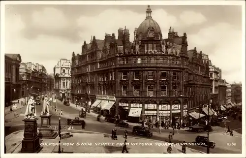 Ak Birmingham West Midlands England, Colmore Row, New Street from Victoria Square