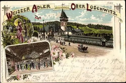 Litho Dresden Nordost Loschwitz Oberloschwitz, Weißer Adler, Straßenpartie, Tanzsaal