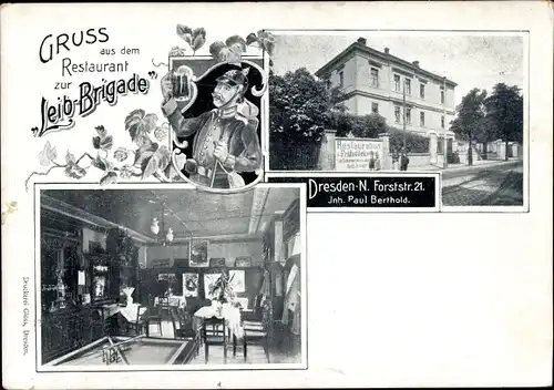 Ak Dresden Neustadt, Restaurant Leib Brigade, Forststraße 21, Billard, Innenansicht