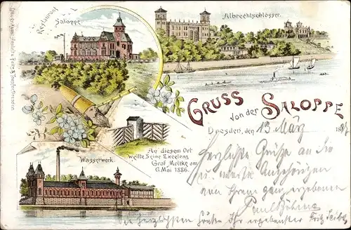 Litho Dresden, Restaurant Saloppe, Albrechtschlösser, Wasserwerk