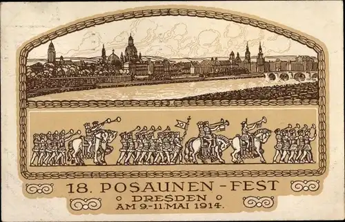Ak Dresden Zentrum Altstadt, 18. Posaunen Fest 1914, Stadtansicht