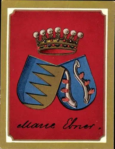 Sammelbild Ruhmreiche deutsche Wappen Nr.187, Marie Freifrau Ebner v. Eschenbach, Dichterin