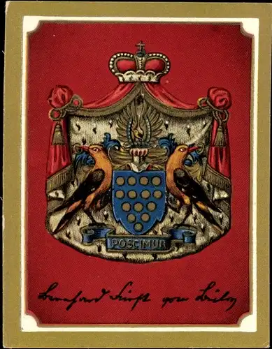 Sammelbild Ruhmreiche deutsche Wappen Nr. 49, Bernhard Fürst v. Bülow, bis 1909 Reichskanzler