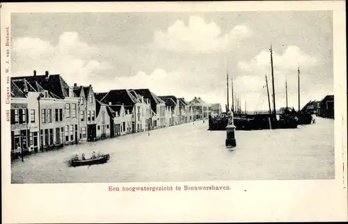 Ak Brouwershaven Zeeland, Een hoogwatergezicht