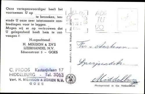 Ak Middelburg Zeeland Niederlande, Merison's Toonkamers, Ingang Conradstraat 18