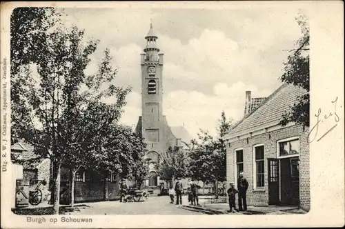 Ak Burgh Haamstede Schouwen Duiveland Zeeland Niederlande, Ortsansicht, Turm