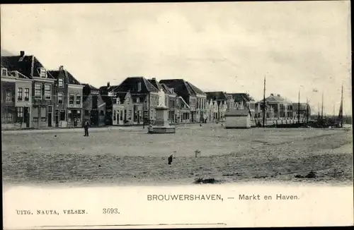Ak Brouwershaven Zeeland, Markt en Haven