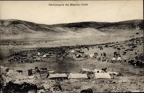 Ak Marokko, Campagne du Maroc 1925, Militärlagerplatz