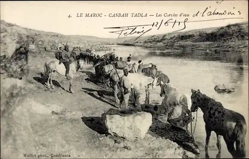 Ak Kasba Tadla Marokko, Les Corvees d'eau, Pferde