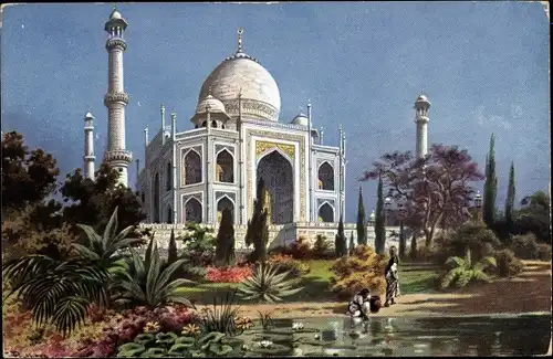 Künstler Ak Perlberg, F., Agra Indien, Blick zum Taj Mahal