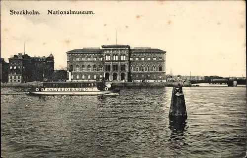 Ak Stockholm Schweden, Nationalmuseum vom Wasser aus gesehen, Schiff Saltsjobaden