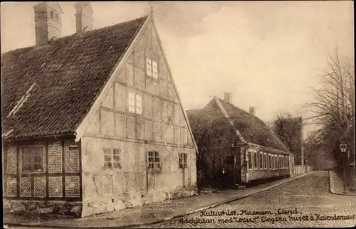 Ak Lund Schweden, Kulturhist. Museum, Adelgatan med Locus Lingska huset o Kalendehuset