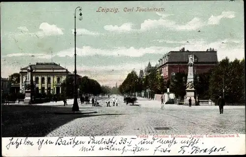 Ak Leipzig, Carl Tauchnitzstraße, Denkmal, Laterne