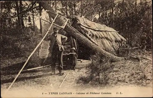 Ak Landes, Types Landais, Cabane et Pecheur Landais