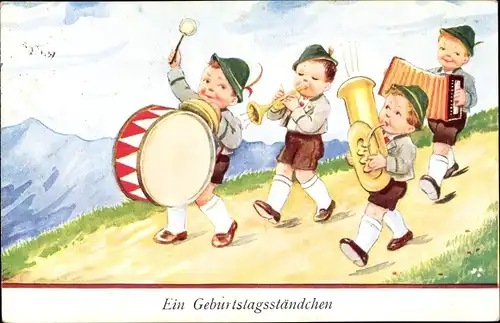 Ak Glückwunsch Geburtstag, Ein Geburtstagsständchen, Kinder mit Musikinstrumenten