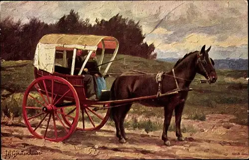 Künstler Ak Gerstenhauer, Johann Georg, Kutsche, niederländische Trachten