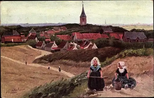 Künstler Ak Gerstenhauer, Johann, Mädchen in niederländischen Trachten, Ortschaft