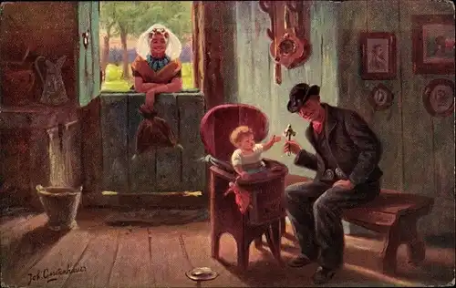 Künstler Ak Gerstenhauer, Johann Georg, Familie in niederländischen Trachten