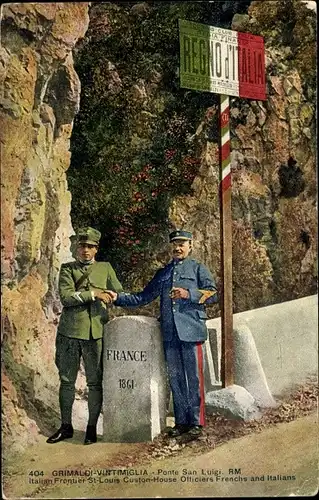 Ak Grimaldi di Ventimiglia Liguria, Ponte San Luigi, Französisch Italienische Grenze