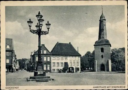 Ak Glückstadt an der Elbe, Marktplatz mit Stadtkirche