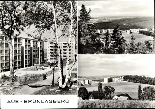 Ak Brünlasberg Aue im Erzgebirge Sachsen, Panorama vom Ort und Blick auf Neubauten