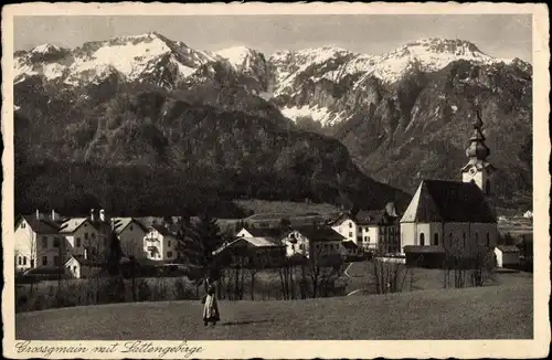 Ak Großgmain in Salzburg, Teilansicht mit Lattengebirge