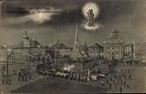 Ak Altötting in Oberbayern, Lichterprogression um die Gnadenkapelle