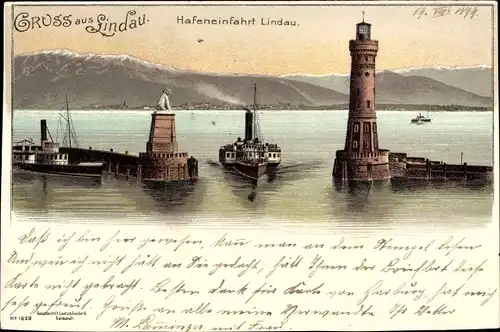 Litho Lindau am Bodensee Schwaben, Hafeneinfahrt